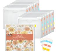 Caydo 50 Pieces Scrapbook Paper Storage with Buckle Design, Clear Scrapbook Paper Organizer with 120 Pieces Sticky Index Tabs for 12x12 Scrapbook Paper, Vinyl Paper, Photos, SC-022S