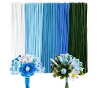 Caydo 500 Pieces Blue Flowers Pipe Cleaners, Chenille Stems, Pipe Cleaner Crafts for DIY Art and Craft Projects Creative Gift Party Valentine's Day Decorations