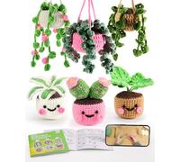 Caydo Crochet Kit for Beginners with Step-by-Step Video Tutorials, Crochet Starter Kits for Adults, Potted Hanging Plants Craft Kit with Yarn Sets for Home/Car Decoration, Gift for All Ages