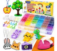 Caydo Fuse Beads Iron Kit with Design App & 200+ Patterns for Beginners, 10500pcs 36 Colors 5mm Iron Beads for Kids Kit, Customizable Melting Bead Kit for 5-12 Girls DIY Craft Gift