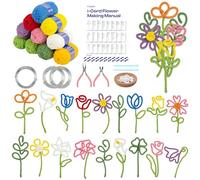 Caydo i Cord Flower Making Kit with 20 Flowers & 4 Leaves Templates, 10pcs Yarn and 82ft Craft Wire Kits for Beginner, DIY Florals Handicraft Making Kit, Learn to Knitting iCord with i Cord Maker Tool