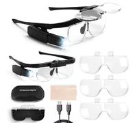 Caydo Magnifying Glasses with LED Light, 6 Lens(1.5x to 4.5x) and 2-Level Dimmable & Adjustable Angle Lamp for Diamond Art Kits, Magnifying Glasses for Close Work, Diamond, Reading, Painting, Manicure