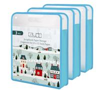Caydo Scrapbook Paper Storage, 3 Pack Blue Expanding Paper Folio, Clear Portable 12x12 Paper Storage with Handle for Holding 12 x 12 Inch Scrapbook, Vinyl Paper, Cardstock