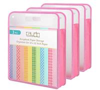 Caydo Scrapbook Paper Storage Organizer, Pink Expanding Paper Folio for 12 x 12 Sheets, Storage Organizer with Transparent Portable Handle for Holding Scrapbooking, Vinyl, Cardstock