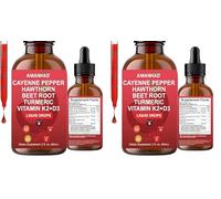 Cayenne Pepper 60ml (1 Month Supply) - Cayenne Pepper Supplement Liquid Drops - with Hawthorn & Vitamin D3 K2 Beet Root Powder - Suitable for Vegan Vegetarian Halal & Kosher Diet (Pack of 2)