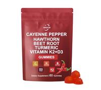 Cayenne Pepper & Beetroot Gummies - Fat Management Gummies with Hawthorn Beet Root Turmeric Vitamin K2+D3 - Supports Blood Pressure, Vegan, Nitric Oxide Supplement - 60 Counts - 30 Days Supply