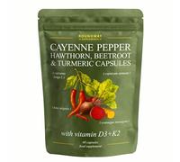 Cayenne Pepper Capsules with Hawthorn, Beetroot, Turmeric and Vitamin D3 K2 for Heart & Circulatory Support | 60 Capsules, 1 Month Supply | Made in The UK by Roundway Supplements