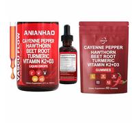 Cayenne Pepper Drops+Cayenne Pepper Gummies, Hawthorn Berry, Vitamin D3 K2 Beet Root Powder, Ceylon Cinnamon, Turmeric Curcumin, Organic Panax Ginseng, Berberine (60ml Drops+60 Gummies)