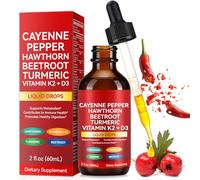 Cayenne Pepper Drops, Natural Herbal Blend Supplement, with Hawthorn, Beetroot, Turmeric & Vitamin D3 K2, Suitable for Vegan & Halal Diet, Easily Absorbed - 60ml