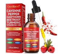 Cayenne Pepper Supplement -60ml Cayenne Pepper with Hawthorn, Beetroot, Turmeric & Vitamins K2 + D3 Liquid Drops | Dietary Supplement | 2 fl.oz