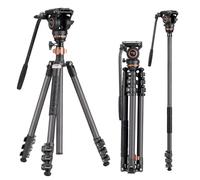 Cayer CF2451 Carbon Fiber Tripod Kit, 75 inches Video Tripod Leg with Fluid Head, 4-Section Tube Stand Convertible to Monopod for DSLR Camera, Video Camcorder, Max Load 13.2lb