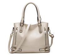 Cayla women Lychee Texture Classic Large Capacity Metal Zipper Multi-function PU Soft Leather Top-handle bags Crossbody Shoulder Handbags-Cream White