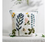 caylidourua Floral Embroidered Cushion with Insert, 100% Cotton Canvas 3D Punch Needle Decorative Pillow, Extra Plump 650g Down Alternative Fill, Pastoral Design for Sofa Living Room, 18x18 (45x45cm)