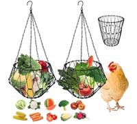 Cayludg 2Pcs Hanging Chicken Feeder, 6.5In Large Foldable Chicken Veggie Treat Ball, Poultry Vegetable Fruit Feeder Basket with 17In Hanging Chain, Sturdy Treat Holder for Rooster Hens Duck Rabbit