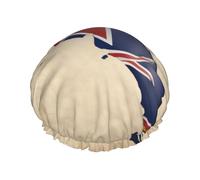 Cayman Islands Flag Map01 Print Soft Lined Shower Cap, Double Layer Washable Wide Elastic Band Hair Shower Cap For Bath