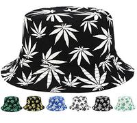 CaySep Reversible Sun-Hat Bucket-Hat Marijuana-Cannabis Weed Foldble Fisherman Hat Packable Black