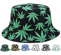 CaySep Reversible Sun-Hat Bucket-Hat Marijuana-Cannabis Weed Foldble Fisherman Hat Packable Green