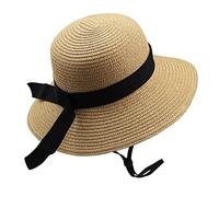 CaySep Teens Straw-Sun-Hat Summer-Beach Floppy-Hat - Kids Wide Brim Travel Sun Visor Hat with Bowknot for Girls 9 to 18 Years (as8, Age, 9_Years, 17_Years, Khaki, 56cm/Fit for 9-17 Years Old)