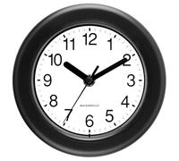 Caysie 6.5 Inch Sealed Indoor Outdoor Clock Waterproof, Hanging or Stand Silent Battery Operated Wall Clocks for Pool Patio Bathroom (Black)