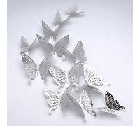 CAYUDEN 24pcs Removable Silver Butterfly Wall Decor Stickers - DIY Wall Stickers for Living Room, Door, Window, Wedding, Party, Nursery Room