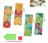 CAYUDEN 4pcs Fruit Diamond Art Painting Bookmark, 5D DIY Summer Oranges Grapefruit Diamond Art Bookmarks Beaded Rhinestone Making Kits for Adult Women Beginner Crafts Birthday Gift