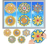 CAYUDEN 5D Diamond Art Suncatcher Mosaic Kits, 6pcs Mandala Window Art Craft Set for Children, Reusable DIY Stained Glass Diamond Painting Window Stickers, Sequin Arts and Crafts for Adults Home Decor