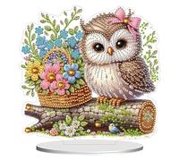 CAYUDEN Cute Diamond Painting Desk Decoration, 5D Gem Paintings Standing Arts and Crafts Set, DIY Owl Special Shaped Crystal Rhinestones Art Kit Table Ornaments, Gifts for Adult Room Office Decor