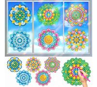 CAYUDEN Diamond Art Window Suncatcher, 6pcs Diamond Painting Sun Catchers for Children, Mandala Stained Glass Stickers, DIY Gem Art and Craft Kit for Adults, Kids, Decor