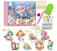 CAYUDEN Diamond Arts and Crafts for Kids, 8pcs 5D Keyring Making Kit, Mermaids Princess Crystal Ornaments Make Your Own Keyrings for Gift, DIY Gem Art Keychain Making Kit for Girls Ages 4 6 8 10 12