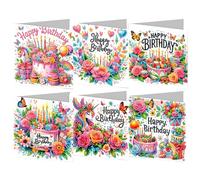 CAYUDEN Diamond Painting Cards, 6 Packs Happy Birthday DIY Handmade Greeting Cards with Envelope Set Gem Art for Friends, Family, Lovers