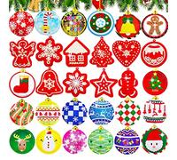 CAYUDEN Diamond Painting Christmas Pendant, 30pcs 5D Xmas Gem Art Dots DIY Diamond Painting Hanger Kits Gem Arts Christmas Pendant Hanging Card for Xmas Decor