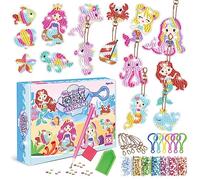 CAYUDEN Diamond Painting Keychains, 15pcs DIY Diamond Art Keyring Ornaments 5D Mermaid Diamond Keychain Rhinestone Full Drill Gem Pendant Art and Crafts Kits Decorative Key Chains for Kids 6-12 Years