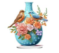CAYUDEN Diamond Painting Office Decoration, DIY Flowers Blue Vase Shaped Crystal 5D Gem Paintings Standing Arts and Crafts Set, Table Top Diamond Art Kit Ornaments, Gifts Adult Room Decor