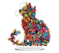 CAYUDEN Diamond Painting Table Decoration, DIY Cute Butterfly Cat Shaped Crystal 5D Gem Paintings Standing Arts and Crafts Set, Desktop Diamond Art Kit Ornaments, Gifts for Adult Room Decor
