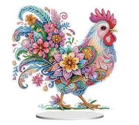 CAYUDEN Diamond Painting Table Ornaments, 5D DIY Desktop Diamond Art Painting Kit Decoration, Rooster Shaped Crystal Gem Paintings Kits Standing Arts and Crafts Set, Gifts for Adult Home Office Decor