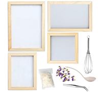 Cayway 10 Pack Paper Making Screen Kit Include 4 PCS Wooden Paper Making Mold Frame, Dried Flowers, Replace Mesh Cloth, Spoon Stirrer and Tweezers for DIY Dried Flowers Craft