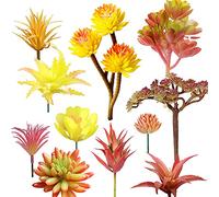 Cayway 11 PCS Artificial Succulents Picks, Yellow Red Artificial Succulent Plants, Faux Succulents Fake Succulent Bouquet String of Succulent Faux Succulents Floral Arrangement