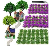 Cayway 11 PCS Flower Cluster Model Flower Vegetation Groups Grass Tufts Set, Model Trees and House, Miniature Static Scenery Model for DIY Architecture Building Garden Scenery Landscape