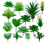 Cayway 14 PCS Artificial Succulent Plants, Green Fake Succulent, Unpotted Faux Succulent Assortment in Flocked Green in Different Type for Birthday Home Decor Indoor Wall Garden DIY