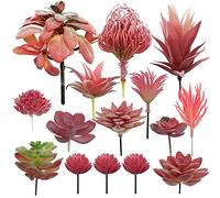 Cayway 15 PCS Artificial Succulent Plants, Red Fake Succulent, Unpotted Faux Succulent Assortment in Flocked Purpl in Different Type for Birthday Home Decor Indoor Wall Garden DIY