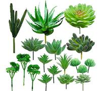 Cayway 18 PCS Artificial Succulent Plants, Green Fake Succulent, Unpotted Faux Succulent Assortment in Flocked Green in Different Type for Birthday Home Decor Indoor Wall Garden DIY