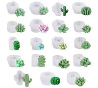 Cayway 19 PCS 3D Succulent Silicone Molds, Succulent Plants Candle Molds, Candle Cactus Molds Candle Making Molds