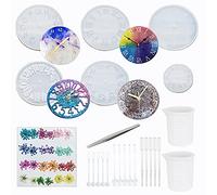 Cayway 25PCS Resin Casting Mould, 6PCS Large Clock Silicone Resin Mould for Resin Casting with Dried Flowers and Making Tools for DIY Clock, Jewelry Making