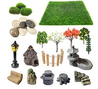 Cayway 26 PCS Outdoor Fairy Garden Miniatures Mini Zen Garden Accessories, Artificial Garden Grass, Model Trees, Terrarium Ornaments, Dollhouse Supplies, Bonsai Decorative Craft Tools Kit