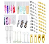 Cayway 29 PCS Resin Molds DIY Hair Pin Casting Mold Set Kit Includes 4 PCS Hair Clip Mould Strip Silicone Jewelry Molds and 24 PCS Metal Clip for Hair Pin, Keychain, Bookmark, Pendant