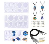 Cayway 3 Pcs Resin Necklace Moulds for Resin Casting Silicone Pendant Moulds with Necklace Cord and Pendant Clip Screw for Jewellery Making DIY Resin Craft Starter Kit