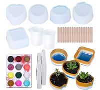 Cayway 30-Piece Silicone Resin Mould Set - 5 Moulds, 12 Color Glitter, Flower Pot & Ashtray Moulds