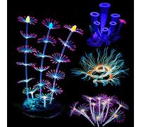 Cayway 4 PCS Aquarium Fish Tank Silicone Fish Tank Decorations Plants with Simulation Silicone Coral, Artificial Horn Coral, Artificial Sea Anemone for Fish Tank, Aquarium Landscape