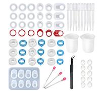 Cayway 45 PCS Resin Silicone Mold, 28 PCS Mixed Ring Jewelry Resin Casting Molds with Various Making Tools for Liquid Clay Crafting, Resin Epoxy, Jewelry