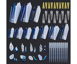 Cayway 48 PCS Epoxy Resin Jewelry Molds Set, 28 PCS Jewelry Resin Casting Mold Resin Pendant Molds and Mold Accessories for Making Necklace Pendant and Earring